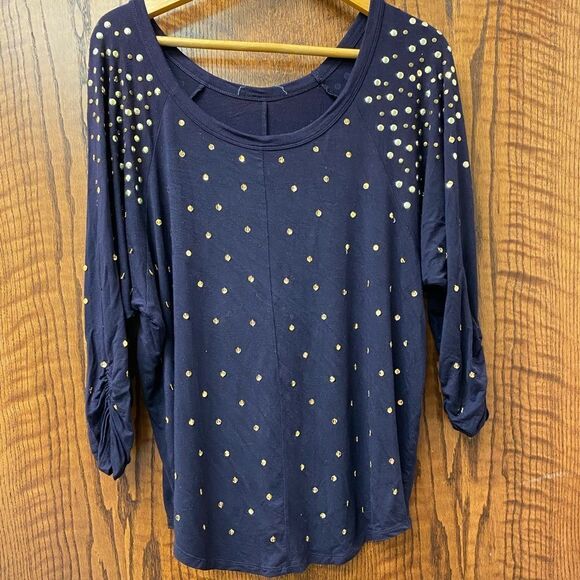 PLUM slinky wide scoop neck gold sequined tunic top - Picture 4 of 4